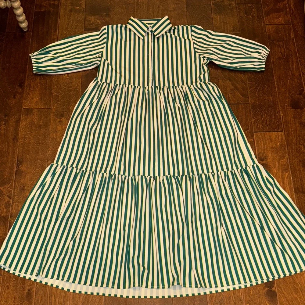 NWOT Green and White Striped Dress - Large - Picture 2 of 5